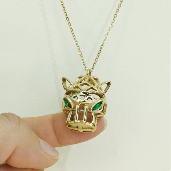 Stainless Steel Necklaces  Cubic Green Diamond Leopard Head Arabic Islam Muslim  Good Quality No Change Color For Women Girls AS241108051