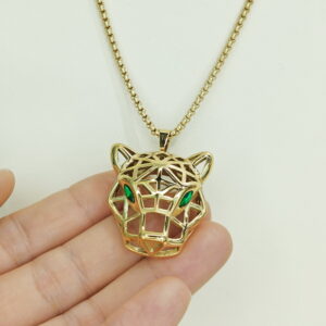 Stainless Steel Necklaces Cubic Green Diamond Leopard Head Arabic Islam Muslim Good Quality No Change Color For Women Girls AS241108052