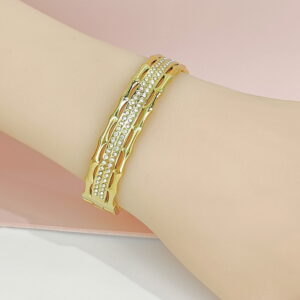 Stainless Steel Bangles Bracelets Crystals/Zirconia Openwork Double Line Good Quality No Change Color For Women Girls CS24110029