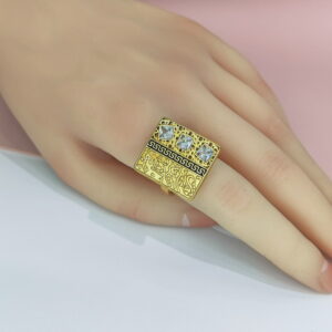 Open Adjustable Stainless Steel Rings Rectangular Oblong With Clear Crystals Good Quality No Change Color For Women Girls DS24110003