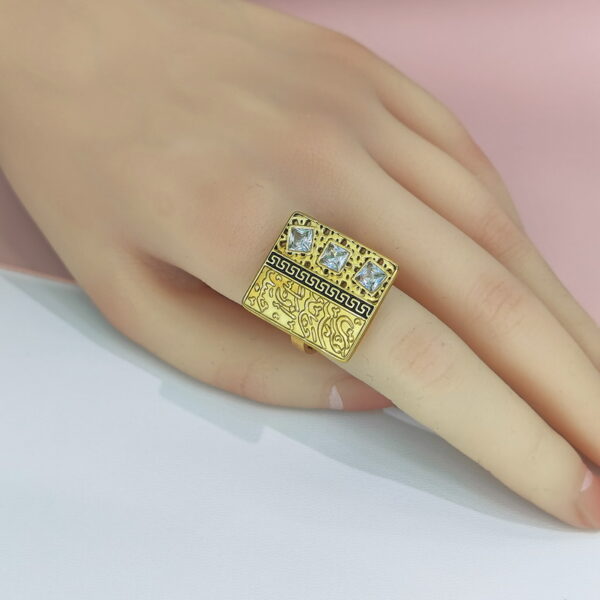 Open Adjustable Stainless Steel Rings  Rectangular Oblong With Clear Crystals Good Quality No Change Color For Women Girls DS24110003