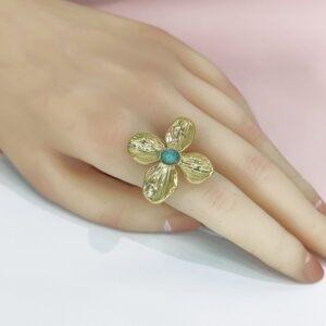Open Adjustable Stainless Steel Rings  Clover With Emerald Good Quality No Change Color For Women Girls DS24110005