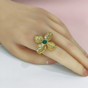 Open Adjustable Stainless Steel Rings  Clover With Emerald Good Quality No Change Color For Women Girls DS24110006