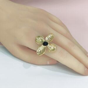 Open Adjustable Stainless Steel Rings  Clover With Grey Good Quality No Change Color For Women Girls DS24110007