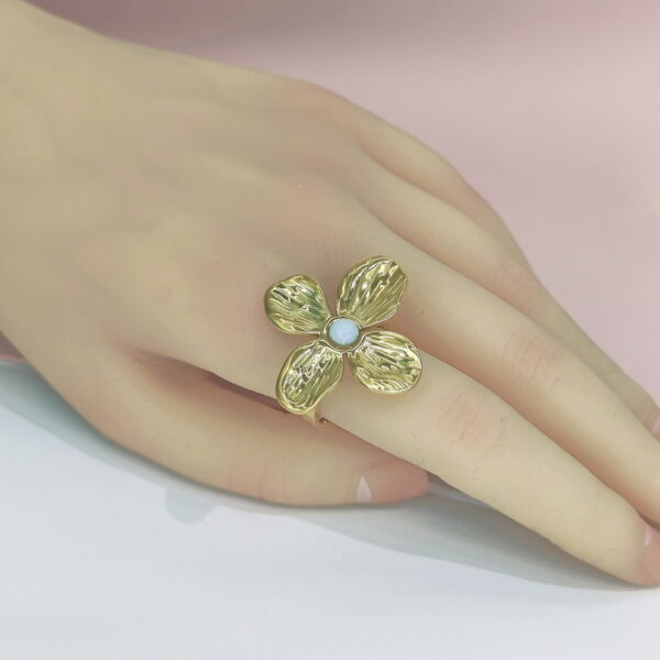 Open Adjustable Stainless Steel Rings  Clover With White Jade Good Quality No Change Color For Women Girls DS24110008