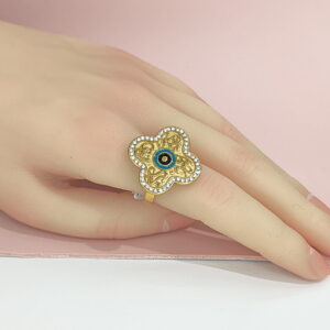 Open Adjustable Stainless Steel Rings  Clover With Devil'S Eye Good Quality No Change Color For Women Girls DS24110040