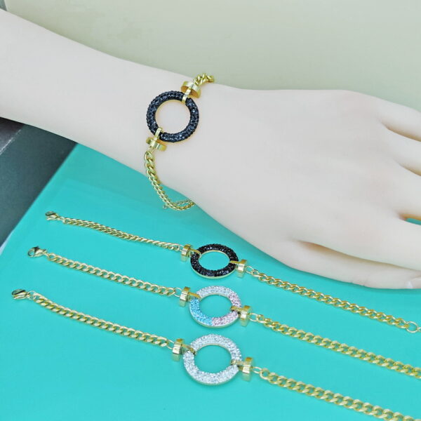 Stainless Steel Bracelets Bangles with Pandents Full Black Stones Round Good Quality No Change Color For Women Girls  ES250108007