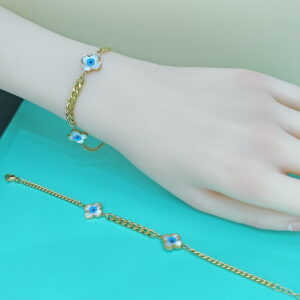 Stainless Steel Bracelets Bangles with Pandents Four-Leaf Clover Good Quality No Change Color For Women Girls  ES250108008