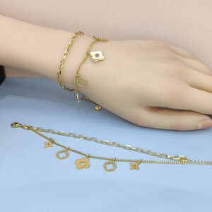 Stainless Steel Bracelets Bangles with Pandents Four-Leaf Clover Good Quality No Change Color For Women Girls  ES250108016