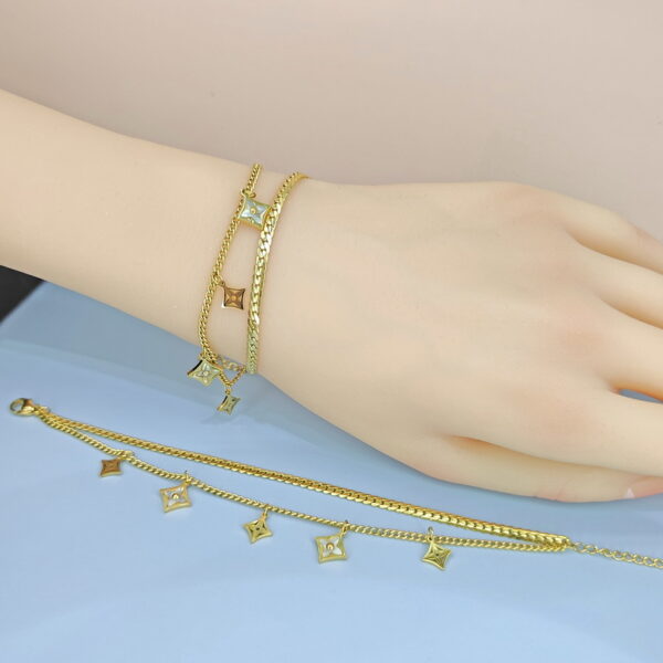 Stainless Steel Bracelets Bangles with Pandents Four-Leaf Clover Cross Good Quality No Change Color For Women Girls  ES250108049