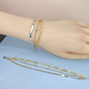 Stainless Steel Bracelets Bangles with Pandents 3-Ply Chains Good Quality No Change Color For Women Girls  ES250108092