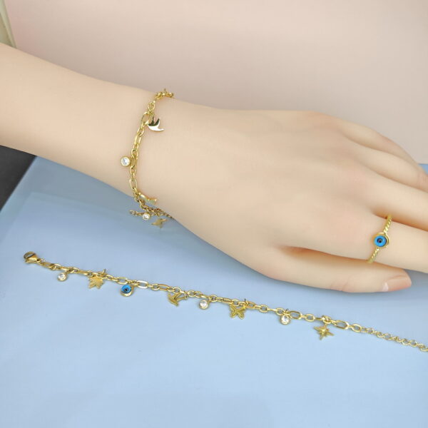 Stainless Steel Bracelets Bangles with Multi Pandants Turkish Blue Eyes Good Quality No Change Color For Women Girls  ES250108105