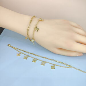 Stainless Steel Bracelets Bangles with Multi Pandants Four-Leaf Clover Cross Good Quality No Change Color For Women Girls ES250108112