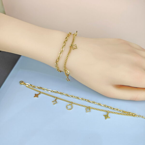Stainless Steel Bracelets Bangles with Multi Pandants Four-Leaf Clover Cross Good Quality No Change Color For Women Girls  ES250108116
