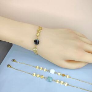 Stainless Steel Bracelets Bangles with Multi Pandants Flowers Square Stones Good Quality No Change Color For Women Girls  ES250108119