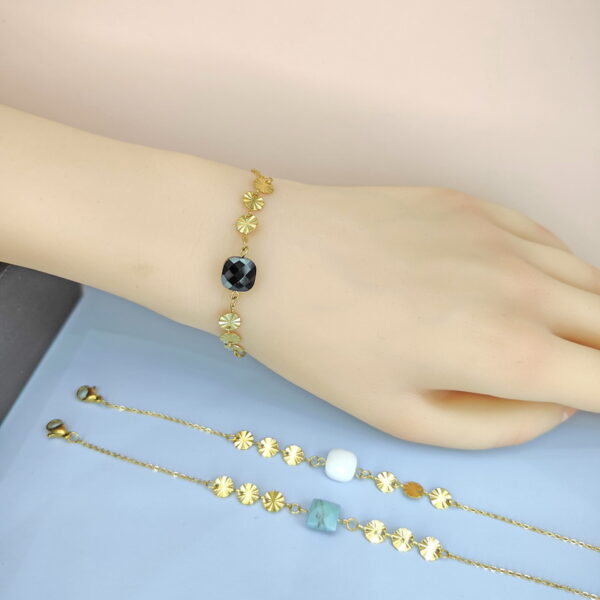 Stainless Steel Bracelets Bangles with Multi Pandants Flowers Square Stones Good Quality No Change Color For Women Girls  ES250108119