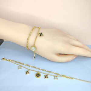Stainless Steel Bracelets Bangles with Multi Pandants Four-Leaf Clover Cross Good Quality No Change Color For Women Girls ES250108123