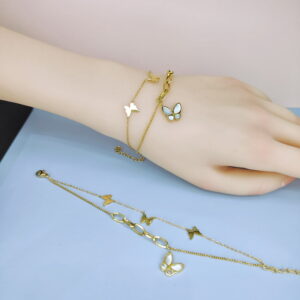 Stainless Steel Bracelets Bangles with Multi Pandants Butterfly Good Quality No Change Color For Women Girls ES250108146