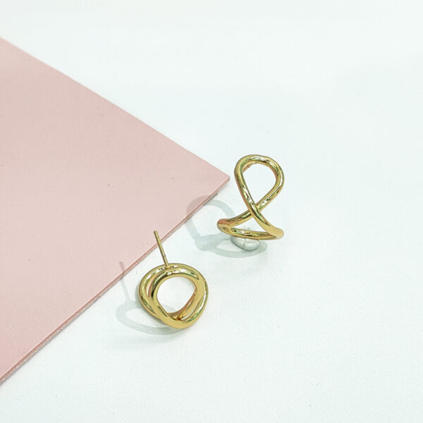Stainless Steel Earrings Geometric Cross Double Line Twisted Good Quality No Change Color For Women Girls BS24110022