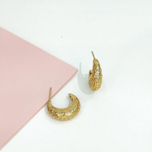Stainless Steel Earrings Bumpy Textured C-Shape Good Quality No Change Color For Women Girls BS24110033