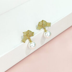 Stainless Steel Earrings Bow Tie Pearl Good Quality No Change Color For Women Girls BS24110081