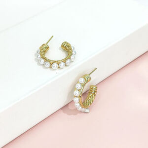 Stainless Steel Earrings Sweet Pearls in C-Shape Good Quality No Change Color For Women Girls BS24110084