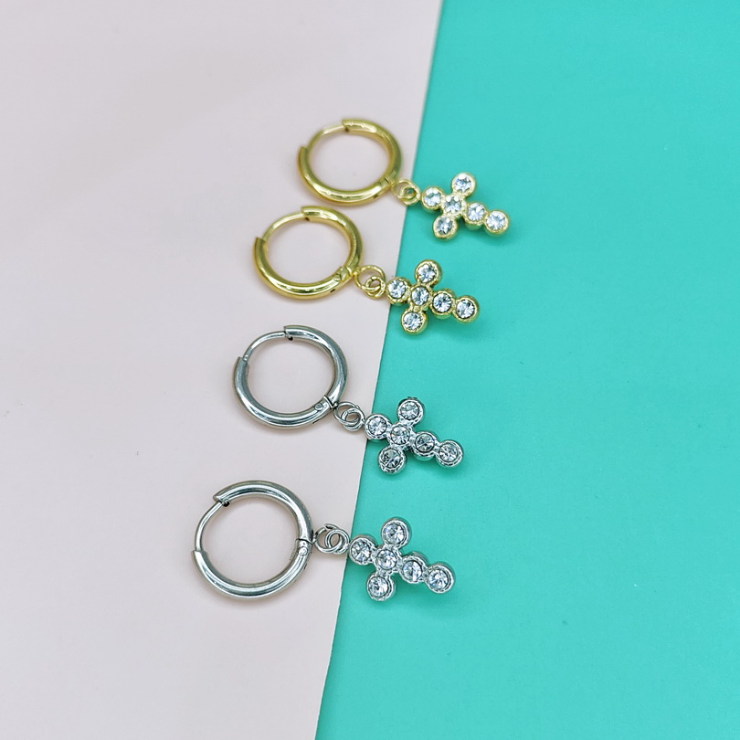 Stainless Steel Earrings Crucifixion Cross Yoke Good Quality No Change Color For Women Girls BS250108023