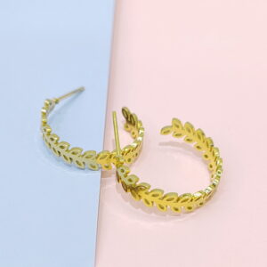 Stainless Steel Earrings Cubic C Shape Leaf Good Quality No Change Color For Women Girls  BS250109003