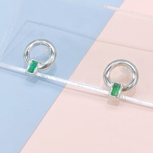 Stainless Steel Earrings Cubic Rectangular Green Crystals Good Quality No Change Color For Women Girls  BS250109044
