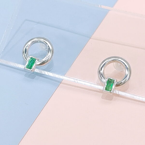 Stainless Steel Earrings Cubic Rectangular Green Crystals Good Quality No Change Color For Women Girls  BS250109044
