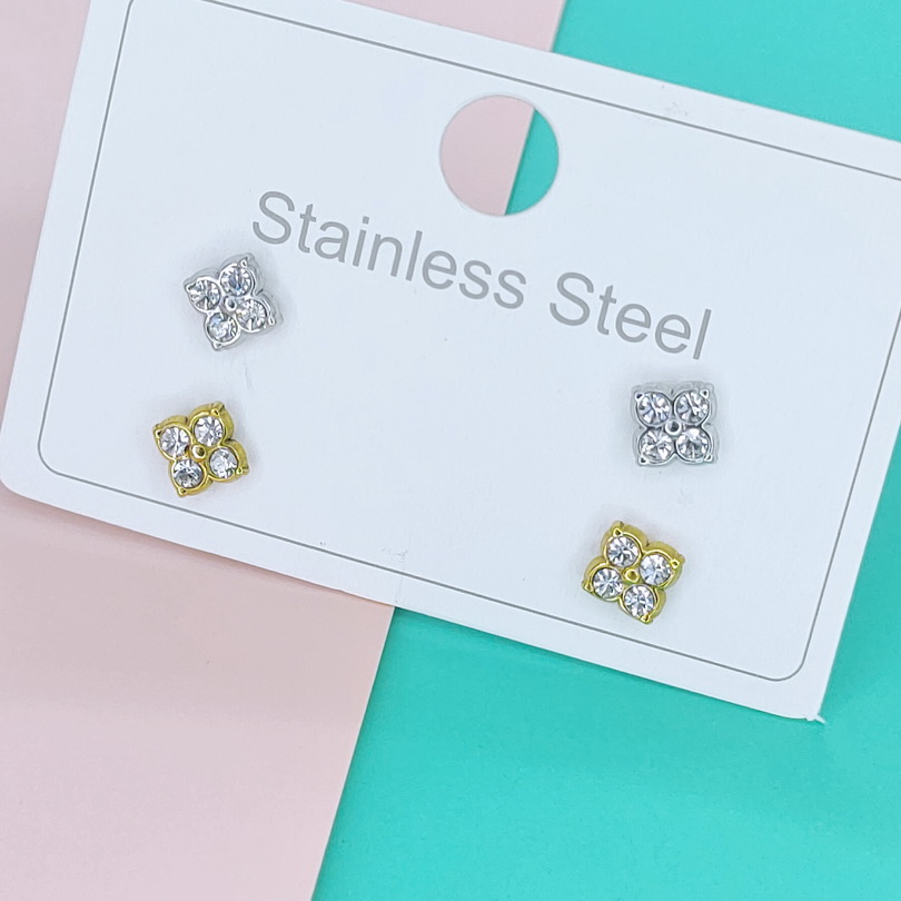 Stainless Steel Earrings Cubic Four-Leaf Clover Good Quality No Change Color For Women Girls  BS250109100