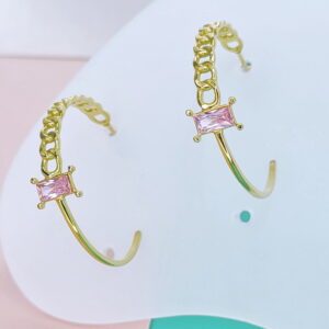 Stainless Steel Earrings Cubic C Shape Pink Crystals Good Quality No Change Color For Women Girls  BS250109144