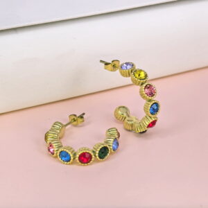 Stainless Steel Earrings with Crystals for Women and Girls Rainbow C Shapes Good Quality No Change Color BS2503270757