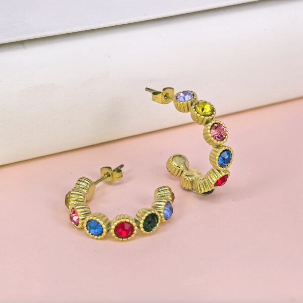 Stainless Steel Earrings with Crystals for Women and Girls Rainbow C Shapes Good Quality No Change Color BS2503270757